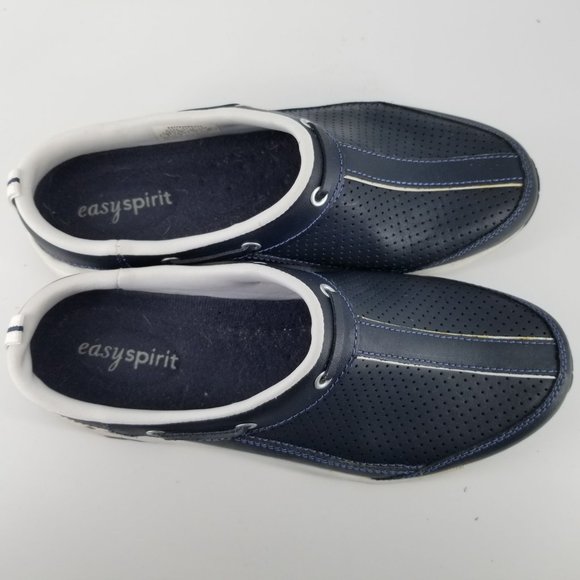 Easy Spirit Women US 8.0 Shoes Mule Clog Slide Slip On Travel Navy Blue Leather - Picture 8 of 14